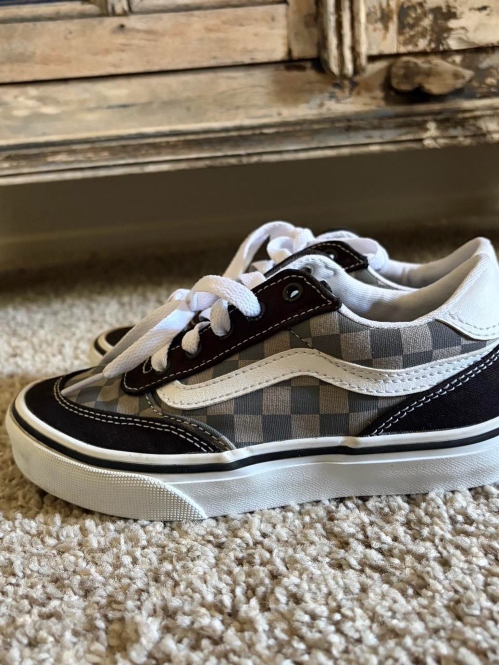Vans Kids Checkerboard Old Skool Sneakers - Black, Gray & White